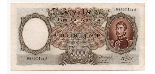 Billete Argentina 5000 Pesos Moneda Nacional Bottero 2171