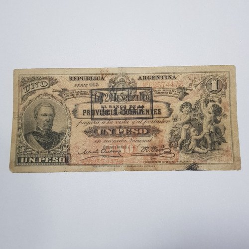 Billete 1 Peso Bancos Garantidos 1888 Con Resello 1897 55024