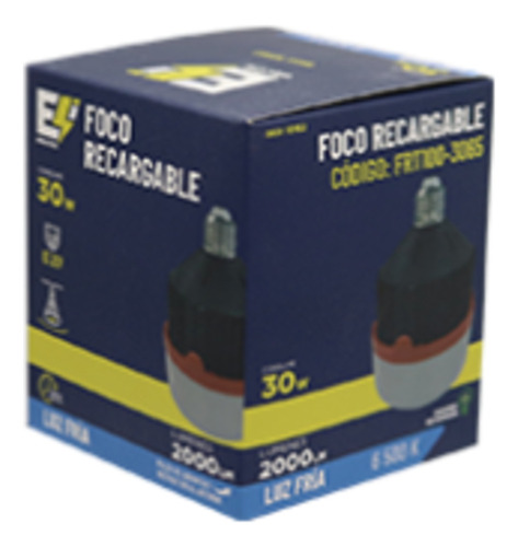 Foco Lampara Led Bombilla Recargable 30w Luz Fria (3-5 Horas De Emergencia)