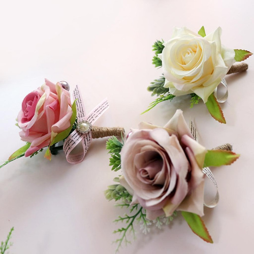 Imagen 5 de 12 de 2 Piezas Romántica Boda Fiesta Rosa Flor Boutonniere