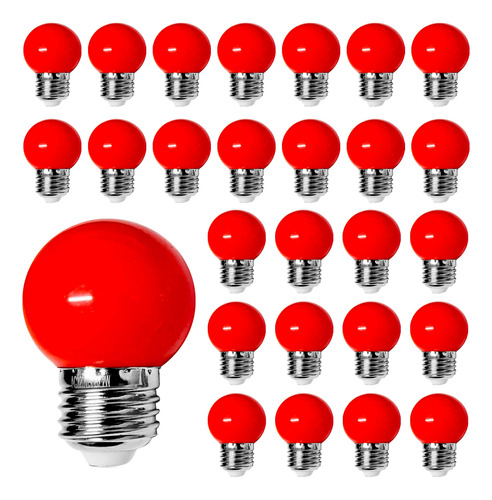 Lámpara Led Color Rojo 1 Watt Decoración Rosca E27 Pack X50