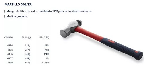 Imagen 4 de 8 de Martillo Bolita Chapista Bremen 681 Grs Cabo Fibra Cod. 4188