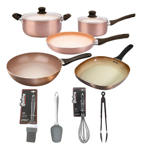 Set Bif Wok Utensilio Cobre Hudson Antiadherente Original