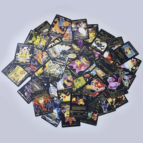 Cartas Pokemon, 110 cartas Pokemon: 55 douradas, 55 pretas, cartas Pokemon  PVC