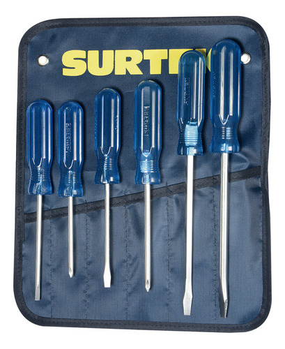 Juego De 6 Destornilladores Azules Combinado Surtek