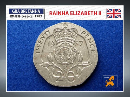 Moeda Grã Bretanha Inglaterra Km#939 20 Pence 1987 Rainha (Usado)