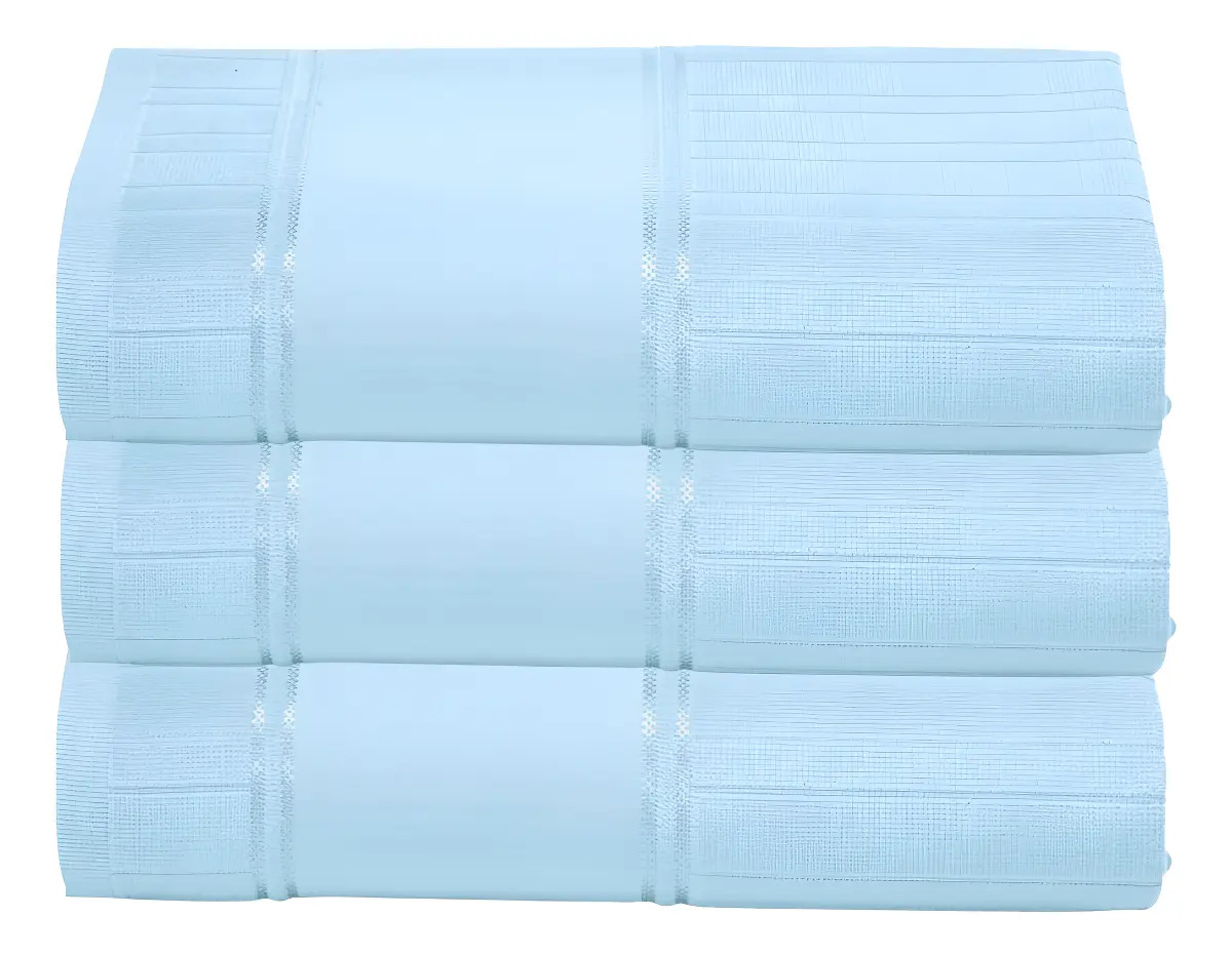 Toalha Rosto Dohler Artesanalle Pintura Barrado Liso 3 Pçs Cor Azul-claro