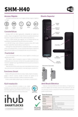 Cerradura H-40 Digital Ihub Huella Wifi Negra Gtia Samsung