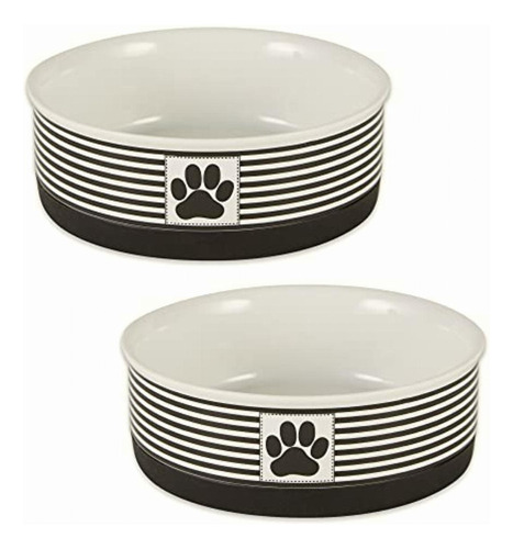 Bone Dry Paw & Patch Ceramic Pet Collection, Medium Set, Color Negro