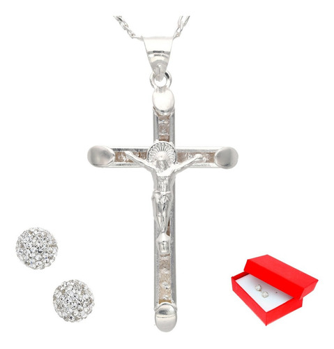 Dije Cruz De Cristo Grande Y Cadena De Plata + Color Plateado