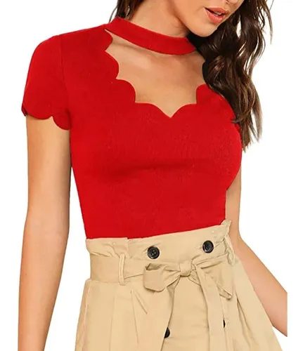 código Delincuente Hacia arriba Blusa Casual Roja Moda Sexy | Envío gratis