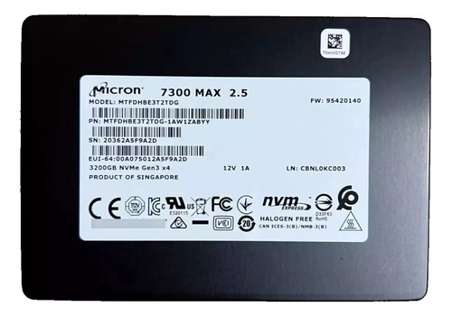 Ssd Micron 7300 Max 3.2tb U.2 Nvme 2.5 Pcie Servidor