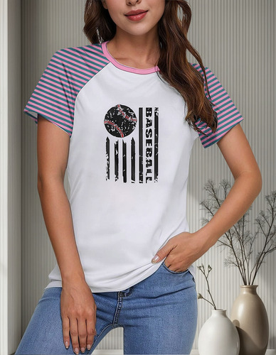 Top Casual De Moda Para Mujer Estampado Redondo Con Cuello A