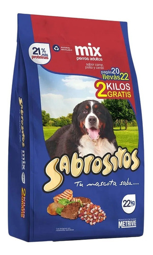 Sabrositos Mix Carne Perro 20 Kg +2 Kg Con Pate Y Snacks