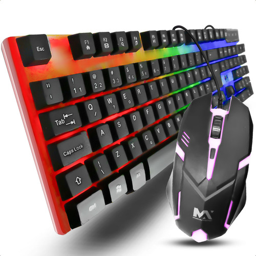 Kit Teclado Led Rgb Com Mouse Usb Com Fio Teclas Macias