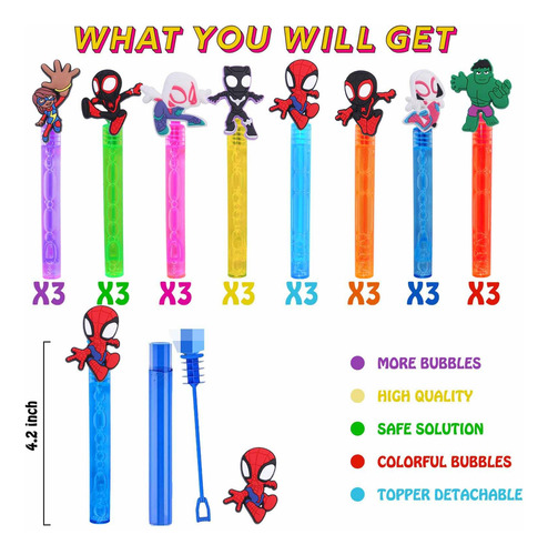 Varita Burbujas 24 Pz Niños 8 Estilos Amigos Araña Fiestas Color