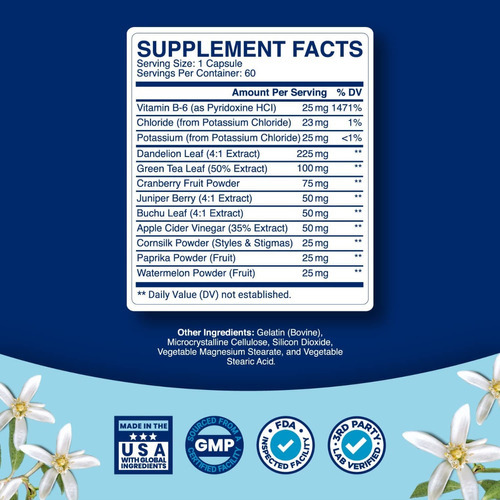 Píldoras De Agua Diurética Tevare Con Vitamina B-6 60 Caps Sabor Sin Sabor