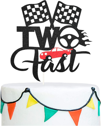 Two Fast Cake Topper Funny 2nd Birthday Cake Banner Topper,