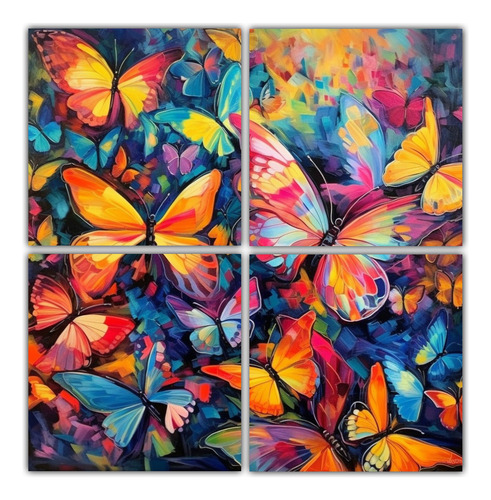 140x140cm Cuadro Mariposas Escena Espectacular Colores Vivos