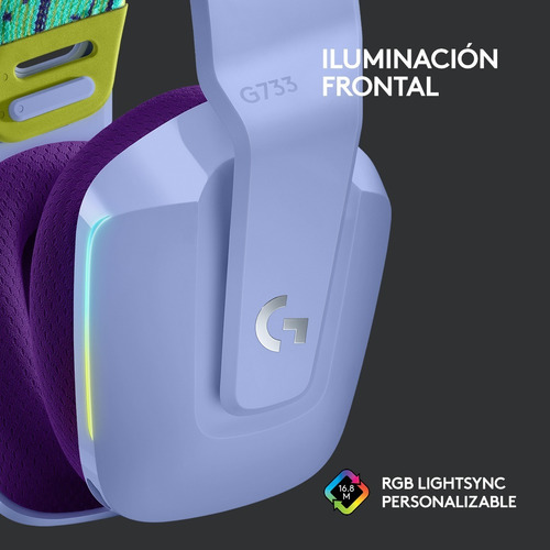 Imagen 4 de 12 de Auriculares gamer inalámbricos Logitech G Series G733 lila con luz rgb LED