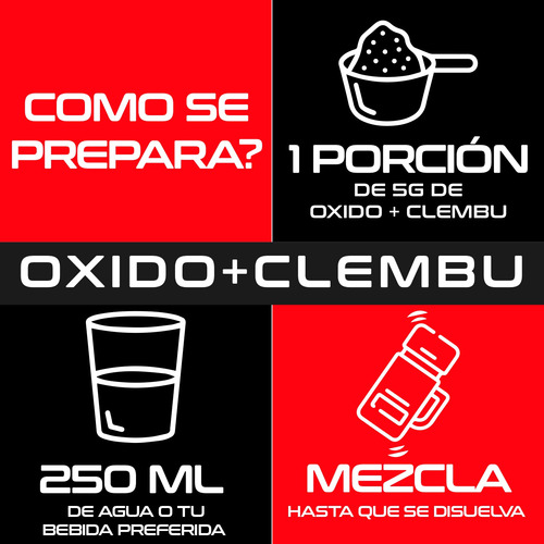 Óxido + Clembu Maximo Protein 1kg Pre Entreno 200 Servs Moras
