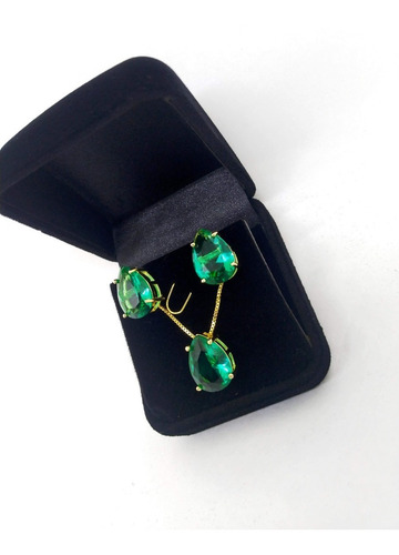 Colar E Brinco Gota Esmeralda/verde/turmalina/zirconia