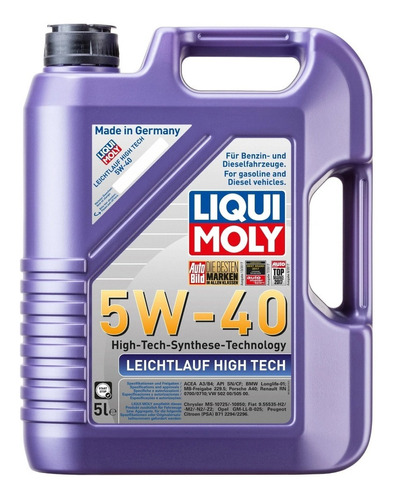 Óleo Motor Liqui Moly Leichtlauf High Tech 5w40 5 Litros