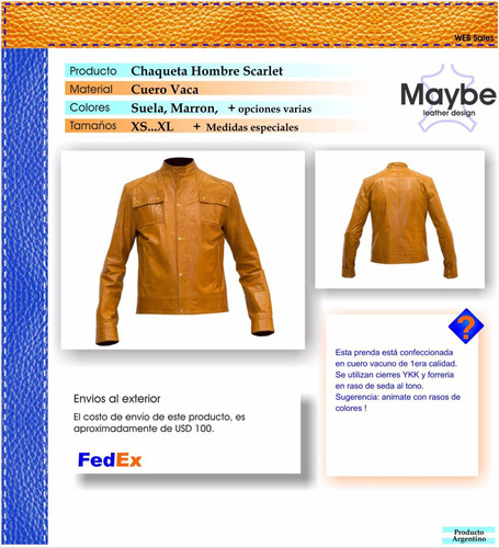 Campera Cuero Hombre Entallada Scarlet - Maybe -