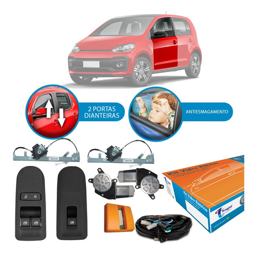 Kit Vidro Elétrico Volkswagen Up 2014 A 2018 Antiesmagamento