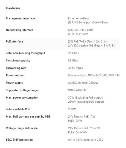 Switch Ubiquiti Standard 24 Poe(gen1) 250w Todos Poe+24v Bcv