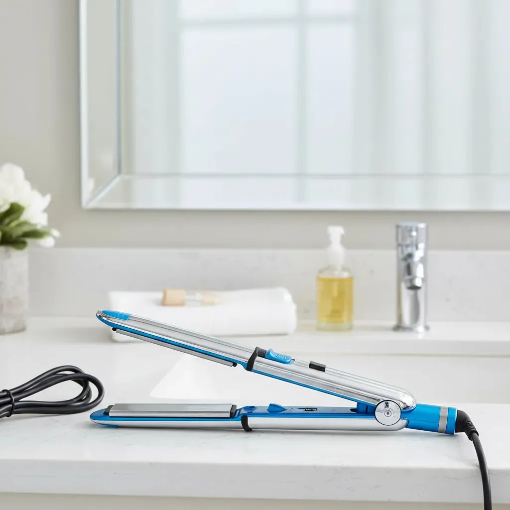Plancha de cabello Frigga FA-1077 plateada y azul