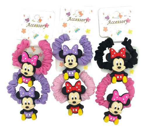 Pack X6 Unidades Colitas De Pelo Minnie Resorte 4.5cm C:7884