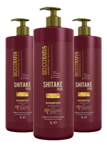 Kit 3 Shampoo Limpeza Nutritiva Shitake 1l Bio Extratu K7947