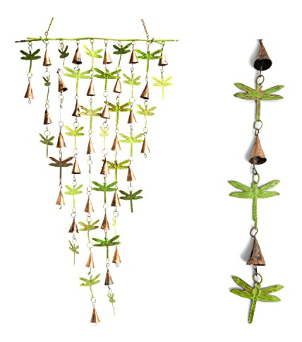 Metal Dragonfly Wind Chime | Green & Bronze Wings Wind ...