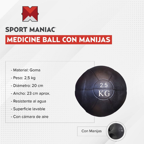 Imagen 2 de 4 de Pelota Medicine Ball Con Manija 2,5 Kg Sport Maniac