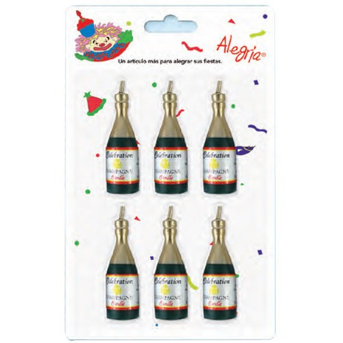 Set 6 Velas De Cumpleaños Pastel Botella De Champagne