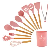 Comprar Jogo 11 Colheres De Silicone Cabo Inox Utensílios Cozinha