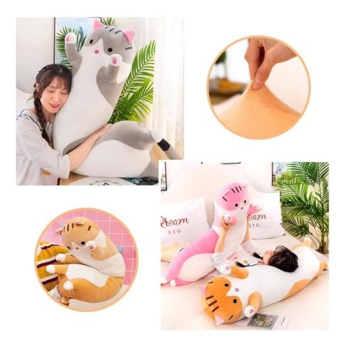 Almohada Suave Felpa Gato 50 Cm Color Rosado