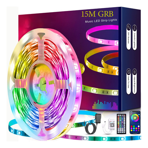 15m Fita Led Colorida Rgb Bluetooth App Com Fonte Controle