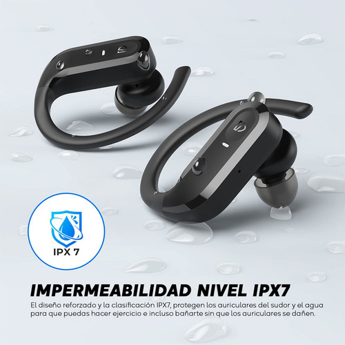 Imagen 3 de 10 de Auriculares Inalámbricos Deportivos S5 Soundpeats Negro - Bluetooth 5.0, Aletas de sujeción, Control táctil, 20 horas de carga en estuche, Impermeabilidad IPX7
