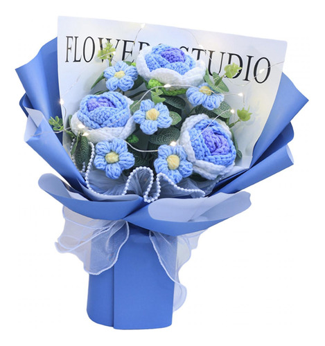 Ramo De Flores De Ganchillo Completo Con Luz, Ramo De Azul