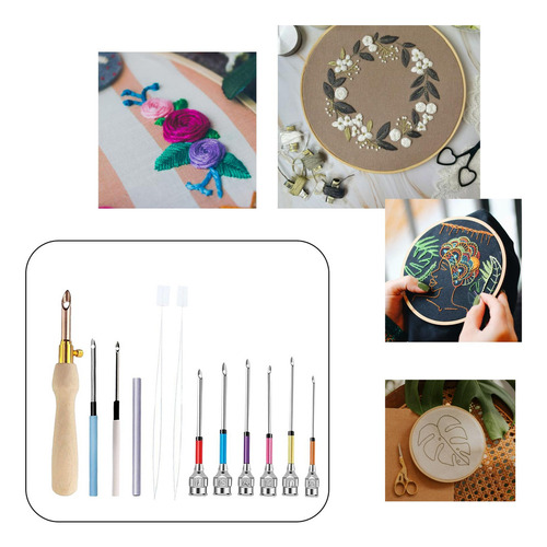 12x Kit De Bordado De Aguja Perforadora Para Principiantes E