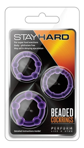 Anillos Pene Stay Hard Beaded Cockrings Morado 3 Unidades