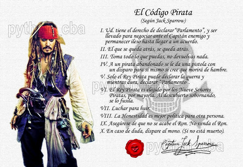 Pósters Piratas Del Caribe Código Pirata Jack Sparrow 42x30