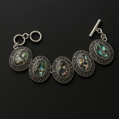 Pulseira Abalone Natural Folheada A Prata 5 Pedras
