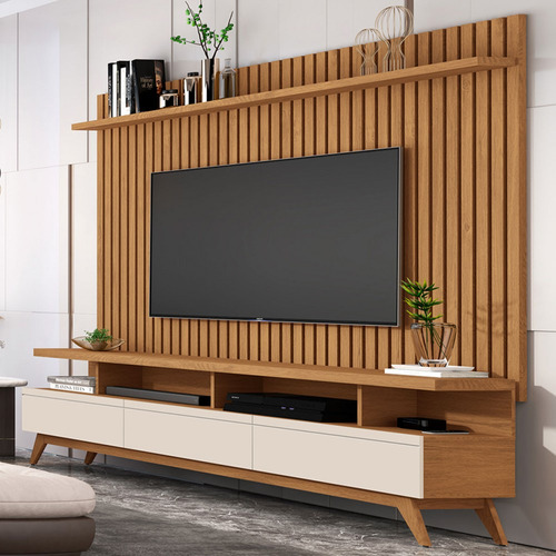 Rack Com Painel Para Tv Até 72 Polegadas Vivare Wood Cor Marrom
