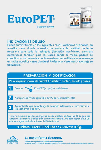 Leche Europet 250gr Sustituto Lacteo Perro Desde Nacimiento