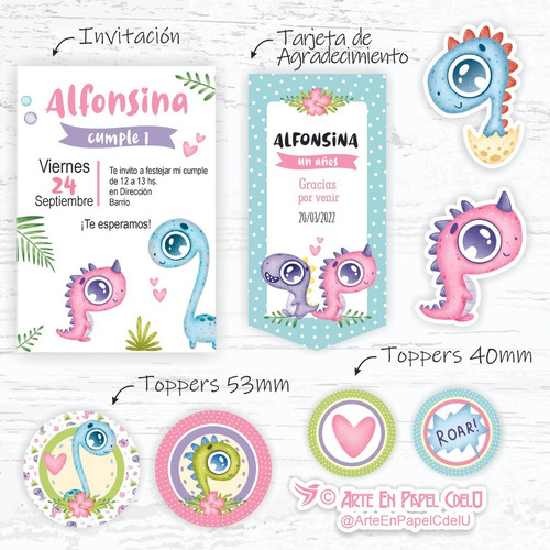 Imagen 3 de 5 de Dinosaurios Bebés Imprimible Decoracion Candy Textoeditable