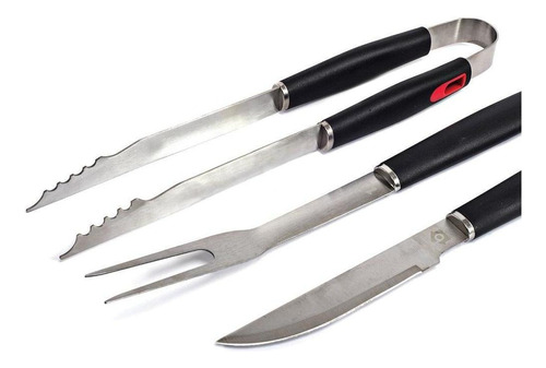 Kit Utensílios Churrasco 3 Peças Faca Garfo E Pegador Moob Cor Preto