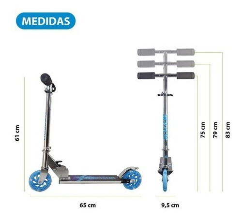 Imagen 3 de 6 de Monopatin Kossok Terrier Pegable Aluminio Luz Led Infantil
